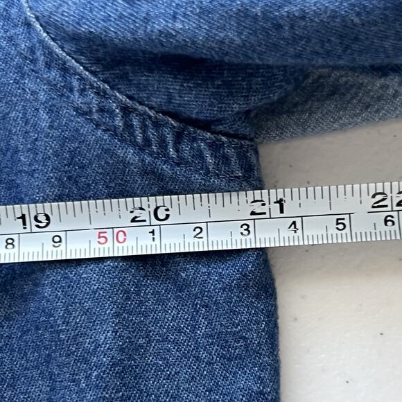 Vtg 90s Adobe Rose Jean Shirt Western Aztec Boho Colorblock Studs Snap Size XL - Picture 11 of 13